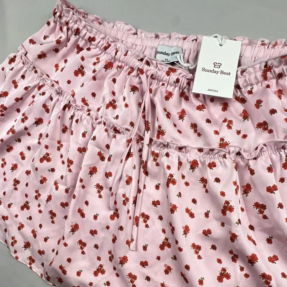 Aritzia Sunday Best Pink Red Floral Tutu Skirt Ruffle XS NWT $78